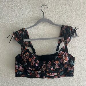 Torrid Black and Pink Floral Bustier Crop Top